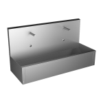 Nerezový závěsný žlab, délka 1250 mm, dvě integrované elektroniky a termostatický ventil, 24 V DC, povrch matný