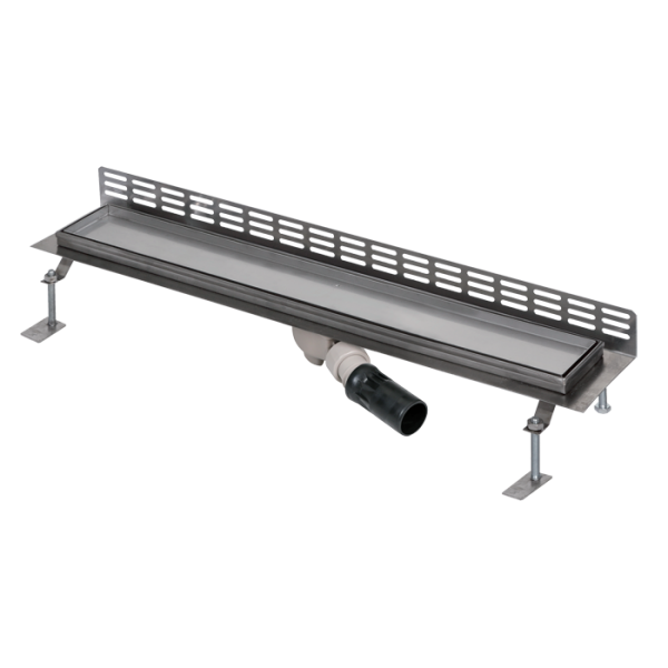 Nerezový koupelnový žlábek pro dlažbu ke stěně, délka 850 mm