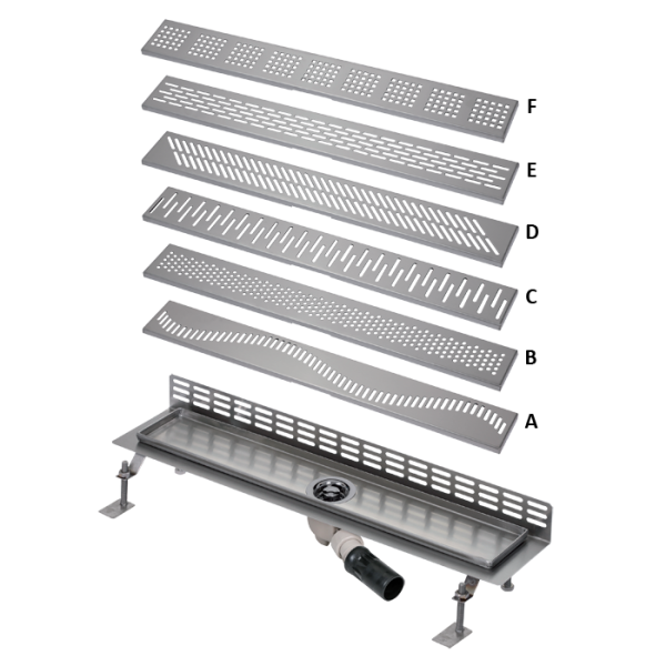 Nerezový koupelnový žlábek ke stěně, délka 850 mm