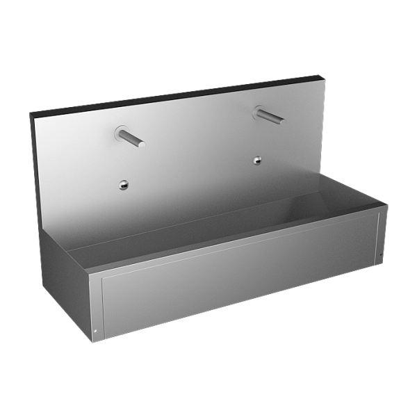 Nerezový závěsný žlab, délka 1250 mm, dvě integrované elektroniky a termostatický ventil, 24 V DC, povrch matný