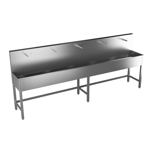 Nerezový žlab na nohou, termostatický ventil, 3000 mm, pět piezo, 24 V DC