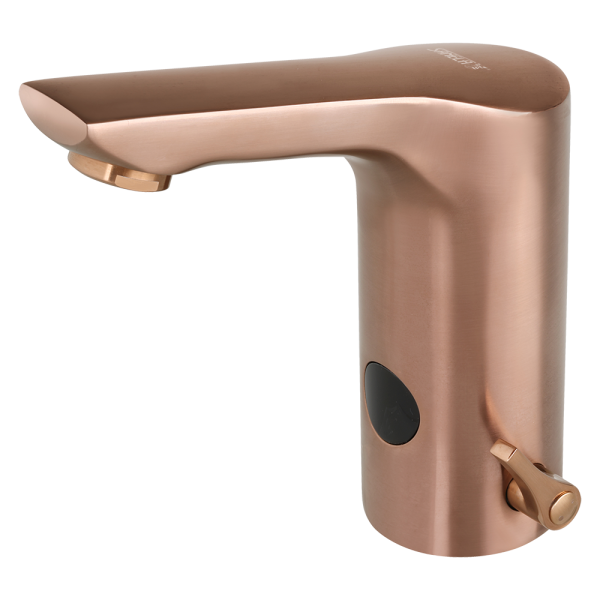 Automatická stojánková baterie s regulací, úzký výtok, dvě vody, rose gold matt, 6 V