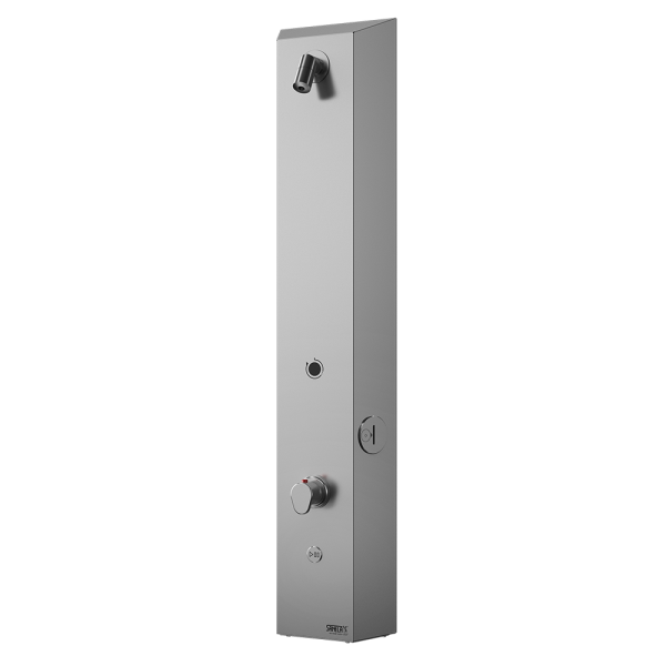Nerezový sprchový nástěnný žetonový panel pro dvě vody, regulace termostatem, 24 V DC