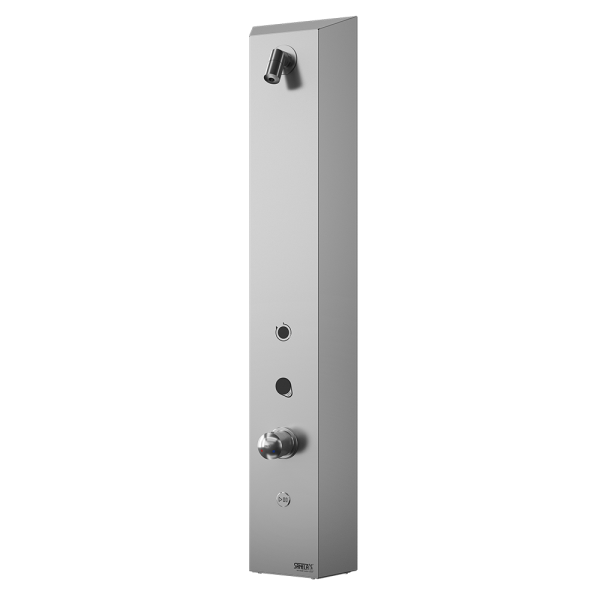 Nerezový sprchový nástěnný žetonový RFID panel - pro dvě vody, regulace směšovací baterií, 24 V DC
